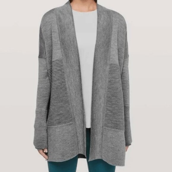 LULULEMON Sit In Lotus Wrap II Gray Open Front Merino Wool Cardigan size 4 - Picture 1 of 9